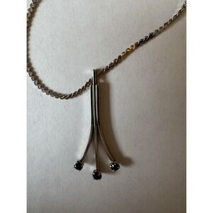Silver Tone Pendant Necklace with Black Crystal Accents Dainty Chain